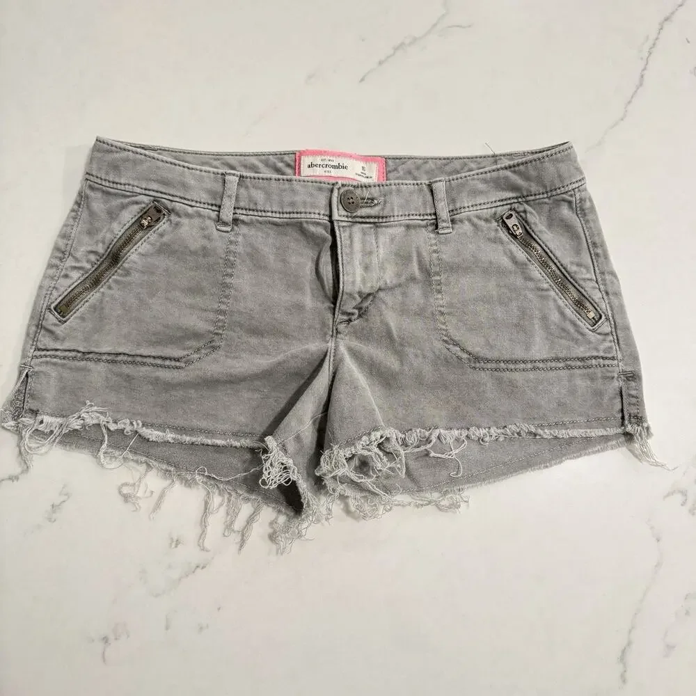 Abercrombie Kids High Rise Mini Shortie Shorts Size 16 Y2k Distressed Denim